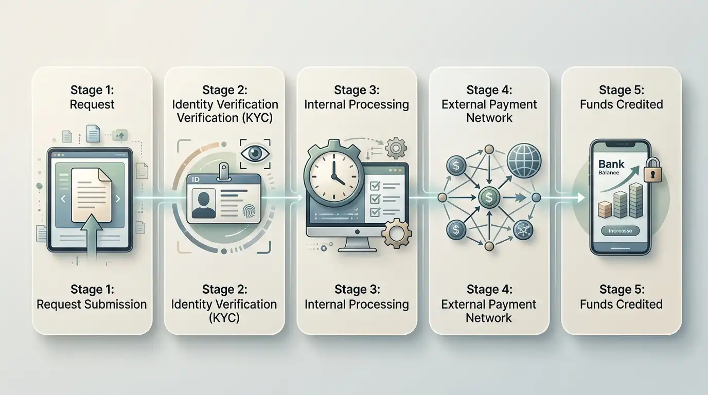 Ilustrační proces výběru Spinmama od žádosti přes KYC a interní zpracování až po platební síť