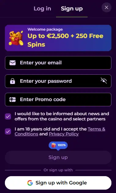 Skutečný nevyplněný registrační formulář Spinmama zachycený z oficiálního webu