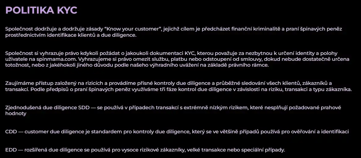 Spinmama ověření účtu (KYC): doklady a průběh kontroly